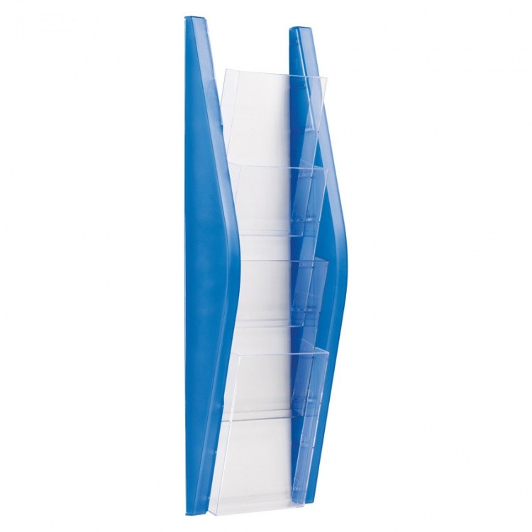 helit Wand - Prospekthalter, 4 x 1/3 Din A4 blau (Zoom)