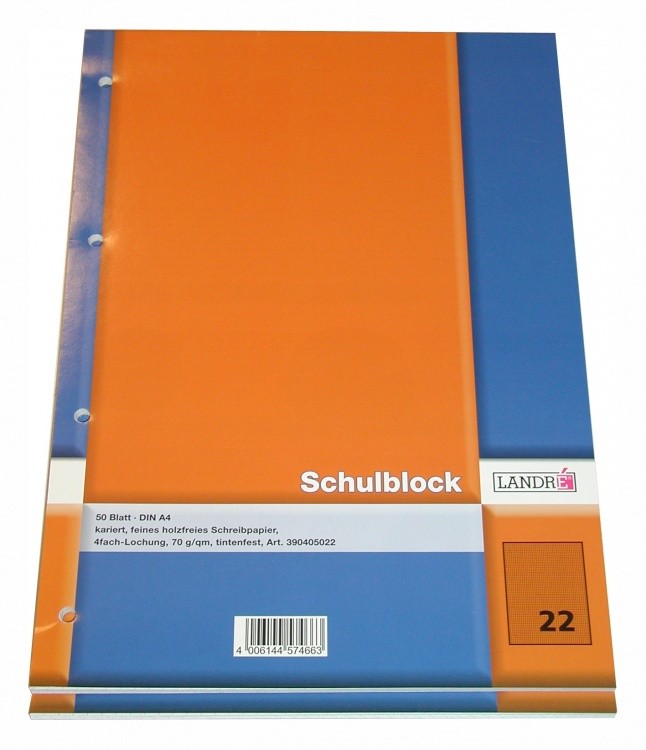 Landré Schulblock A4 (10er), gelocht kariert (Zoom)