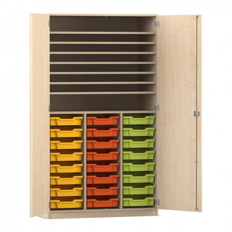 Flexeo Bastelschrank PRO, 3 Reihen, 24 Boxen Gr. S, 8 Fächer Ahorn honig mit Boxen bunt (Zoom)