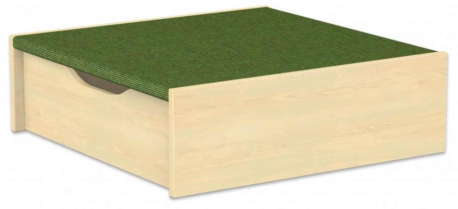 Betzold EduCasa Podest - Quadrat mit Rollkasten 75 x 75 cm Birke hell, dunkelgrün  (Zoom)