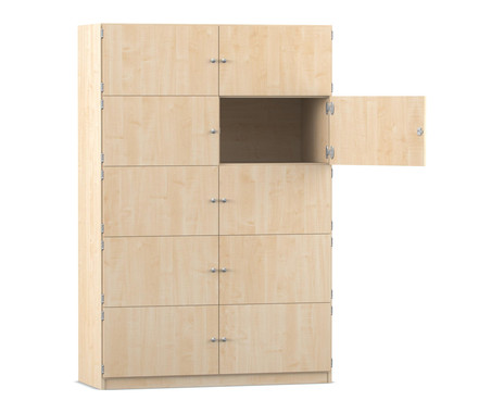 Flexeo Schließfachschrank, 10 geschlossene Fächer, Breite 126,4 cm Ahorn honig offen (Zoom)