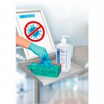 Desinfektions-Ständer mit Infotafel praktische Ablagefläche für Desinfektionsmittel, Papiertücher u.ä. (Zoom)