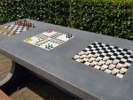 HeBlad Multi-Spieltisch Beton Deluxe 3 integrierte Spielfelder für Schach, Dame und Ludo (Zoom)
