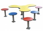 Conen Outdoor Sitzgruppe Kleeblatt 1 gelber Tisch, je 3 Hocker in rot und blau (Zoom)