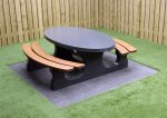 HeBlad Picknickset Beton oval mit Holzsitz Beton Anthrazit lackiert (Zoom)