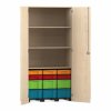 Flexeo Garagenschrank, 3 Fcher, 3 Rollcontainer, je 6 kleine und groe Boxen