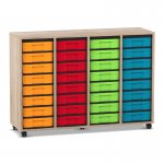 Flexeo Regal, 4 Reihen, 32 kleine Boxen Regal mit 32 Boxen in Eiche natur (Zoom)