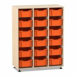 Flexeo Regal PRO, 3 Reihen, 18 Boxen Gr. M Ahorn honig mit Boxen orange (Zoom)
