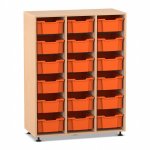 Flexeo Regal PRO, 3 Reihen, 18 Boxen Gr. M Buche hell mit Boxen orange (Zoom)