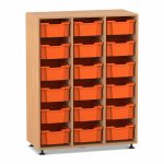 Flexeo Regal PRO, 3 Reihen, 18 Boxen Gr. M Buche dunkel mit Boxen orange (Zoom)