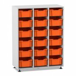 Flexeo Regal PRO, 3 Reihen, 18 Boxen Gr. M grau mit Boxen orange (Zoom)