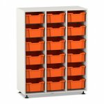 Flexeo Regal PRO, 3 Reihen, 18 Boxen Gr. M weiß mit Boxen orange (Zoom)