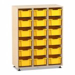 Flexeo Regal PRO, 3 Reihen, 18 Boxen Gr. M Ahorn honig mit Boxen gelb (Zoom)