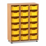 Flexeo Regal PRO, 3 Reihen, 18 Boxen Gr. M Buche dunkel mit Boxen gelb (Zoom)