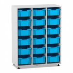 Flexeo Regal PRO, 3 Reihen, 18 Boxen Gr. M grau mit Boxen hellblau (Zoom)