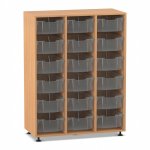 Flexeo Regal PRO, 3 Reihen, 18 Boxen Gr. M Buche dunkel mit Boxen transparent (Zoom)