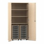 Flexeo Garagenschrank PRO, 2 Rollcontainer,12 Boxen Gr. S, 3 Fächer Ahorn honig (Zoom)