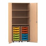 Flexeo Garagenschrank PRO, 2 Rollcontainer,12 Boxen Gr. S, 3 Fächer Buche hell (Zoom)