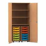 Flexeo Garagenschrank PRO, 2 Rollcontainer,12 Boxen Gr. S, 3 Fächer Buche dunkel (Zoom)