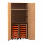 Flexeo Garagenschrank PRO, 2 Rollcontainer,12 Boxen Gr. S, 3 Fächer Buche dunkel (Zoom)