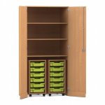 Flexeo Garagenschrank PRO, 2 Rollcontainer,12 Boxen Gr. S, 3 Fächer Buche dunkel (Zoom)