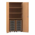 Flexeo Garagenschrank PRO, 2 Rollcontainer,12 Boxen Gr. S, 3 Fächer Buche dunkel (Zoom)