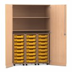 Flexeo Garagenschrank PRO, 3 Rollcontainer, 24 Boxen Gr. S, 2 Fächer Buche hell (Zoom)