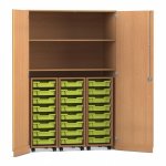 Flexeo Garagenschrank PRO, 3 Rollcontainer, 24 Boxen Gr. S, 2 Fächer Buche dunkel (Zoom)