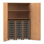 Flexeo Garagenschrank PRO, 3 Rollcontainer, 24 Boxen Gr. S, 2 Fächer Buche dunkel (Zoom)