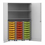 Flexeo Garagenschrank PRO, 3 Rollcontainer, 24 Boxen Gr. S, 2 Fächer grau (Zoom)