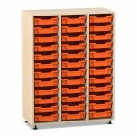 Flexeo Regal PRO, 3 Reihen, 36 Boxen Gr. S Ahorn honig mit Boxen orange (Zoom)