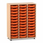 Flexeo Regal PRO, 3 Reihen, 36 Boxen Gr. S Buche hell mit Boxen orange (Zoom)