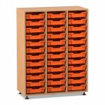 Flexeo Regal PRO, 3 Reihen, 36 Boxen Gr. S Buche dunkel mit Boxen orange (Zoom)