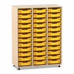 Flexeo Regal PRO, 3 Reihen, 36 Boxen Gr. S Ahorn honig mit Boxen gelb (Zoom)