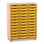 Flexeo Regal PRO, 3 Reihen, 36 Boxen Gr. S Buche hell mit Boxen gelb (Zoom)