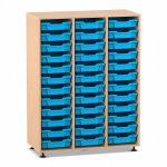 Flexeo Regal PRO, 3 Reihen, 36 Boxen Gr. S Buche hell mit Boxen hellblau (Zoom)