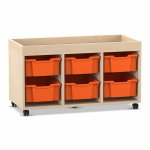 Flexeo Regal PRO, 3 Reihen, 6 Boxen Gr. M, Aufkantung Ahorn honig mit Boxen orange (Zoom)