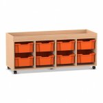 Flexeo Regal PRO, 4 Reihen, 8 Boxen Gr. M, Aufkantung Buche hell mit Boxen orange (Zoom)
