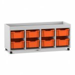 Flexeo Regal PRO, 4 Reihen, 8 Boxen Gr. M, Aufkantung grau mit Boxen orange (Zoom)