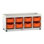 Flexeo Regal PRO, 4 Reihen, 8 Boxen Gr. M, Aufkantung weiß mit Boxen orange (Zoom)