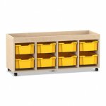 Flexeo Regal PRO, 4 Reihen, 8 Boxen Gr. M, Aufkantung Ahorn honig mit Boxen gelb (Zoom)