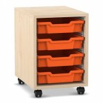 Flexeo Regal PRO, 1 Reihe, 4 Boxen Gr. S Ahorn honig mit Boxen orange (Zoom)