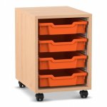 Flexeo Regal PRO, 1 Reihe, 4 Boxen Gr. S Buche hell mit Boxen orange (Zoom)