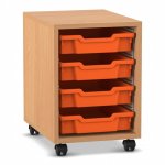 Flexeo Regal PRO, 1 Reihe, 4 Boxen Gr. S Buche dunkel mit Boxen orange (Zoom)