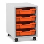 Flexeo Regal PRO, 1 Reihe, 4 Boxen Gr. S grau mit Boxen orange (Zoom)