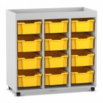 Flexeo Regal PRO, 3 Reihen, 12 Boxen Gr. M, Aufkantung grau mit Boxen gelb (Zoom)