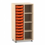 Flexeo Regal PRO, 2 Reihen, 12 Boxen Gr. S, 4 Fächer rechts Ahorn honig mit Boxen orange (Zoom)