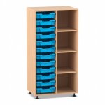 Flexeo Regal PRO, 2 Reihen, 12 Boxen Gr. S, 4 Fächer rechts Buche hell mit Boxen hellblau (Zoom)