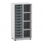 Flexeo Regal PRO, 2 Reihen, 12 Boxen Gr. S, 4 Fächer rechts grau mit Boxen transparent (Zoom)