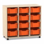 Flexeo Regal PRO, 3 Reihen, 12 Boxen Gr. M Ahorn honig mit Boxen orange (Zoom)